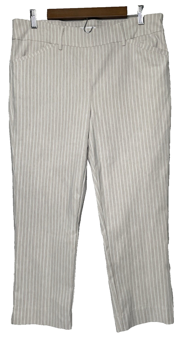 Katherine Barclay Women’s Pull On Pants XL Beige Striped Career Stretch Ankle